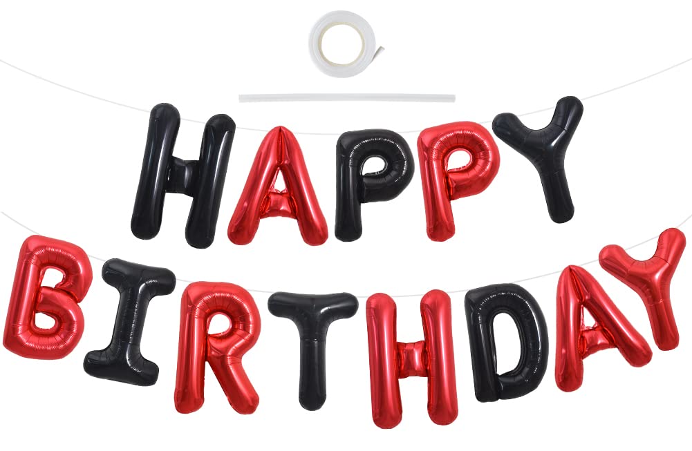 TONIFUL 16 Inch Black Happy Birthday Balloons Banner Decorations for Men