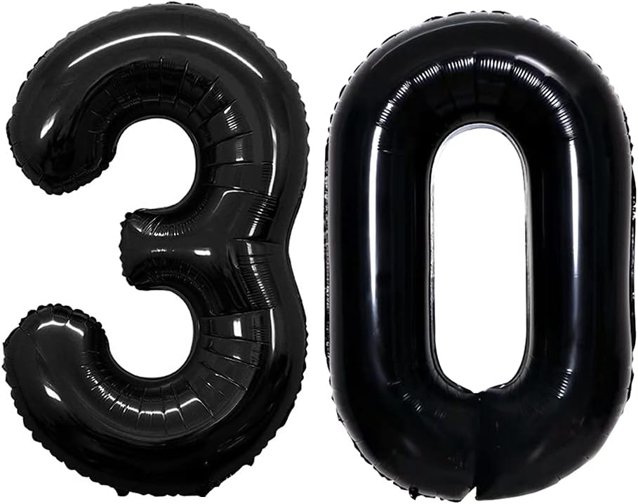 GOER Number 30 Balloons for 30th Birthday Party Decorations,42 Inch Jumbo Foil Helium Balloons for 30th Anniversary (Black)