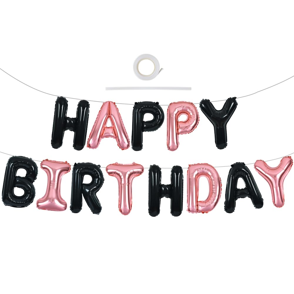 TONIFUL 16 Inch Black Happy Birthday Balloons Banner Decorations for Men