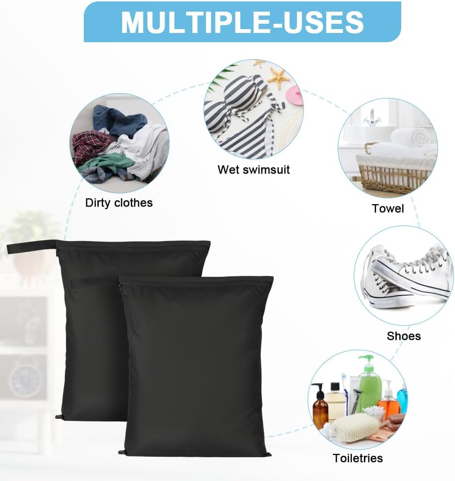 3PCS Wet Bags for Baby Items, Wet Swimsuits, Beach, Camping(Black)