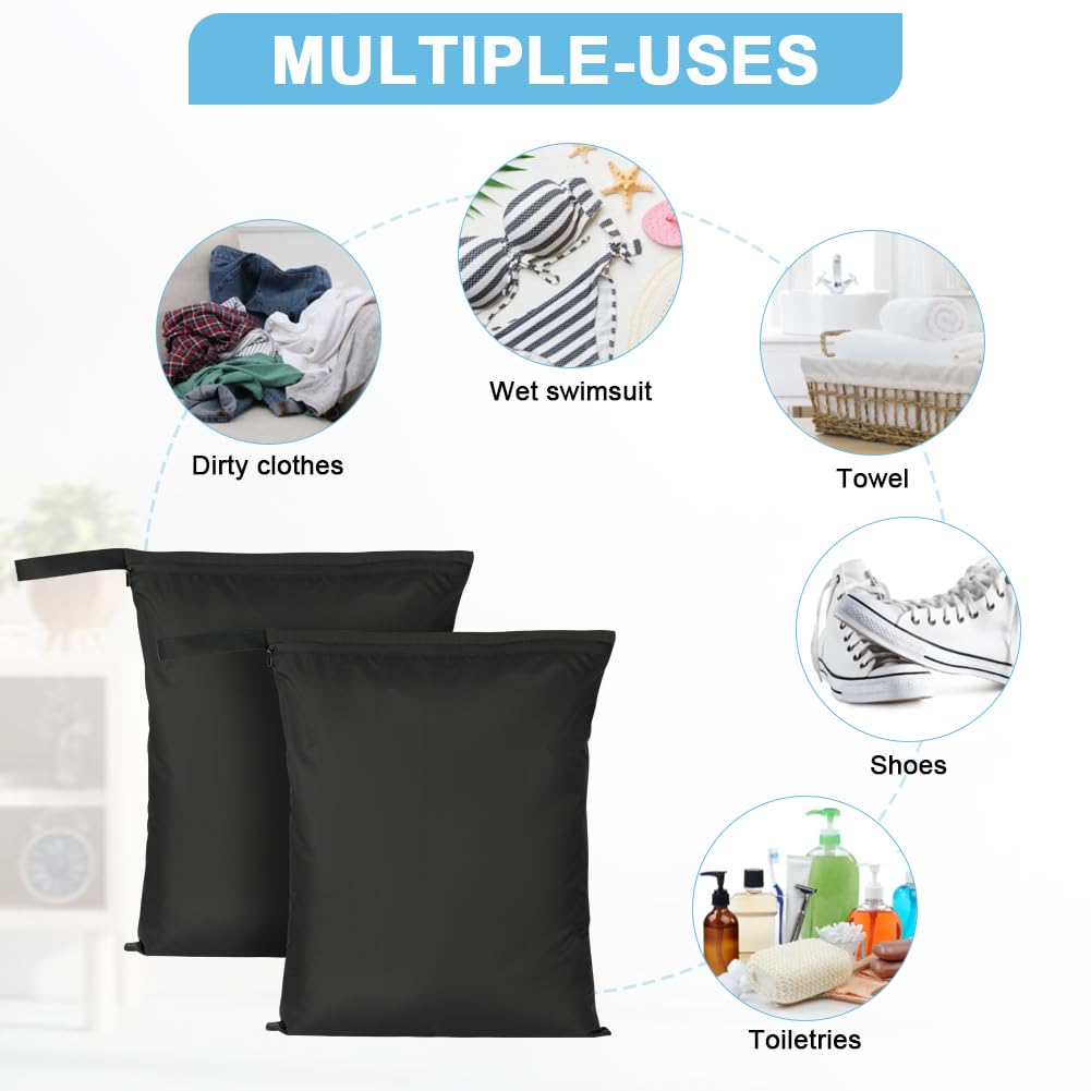 3PCS Wet Bags for Baby Items, Wet Swimsuits, Beach, Camping(Black)