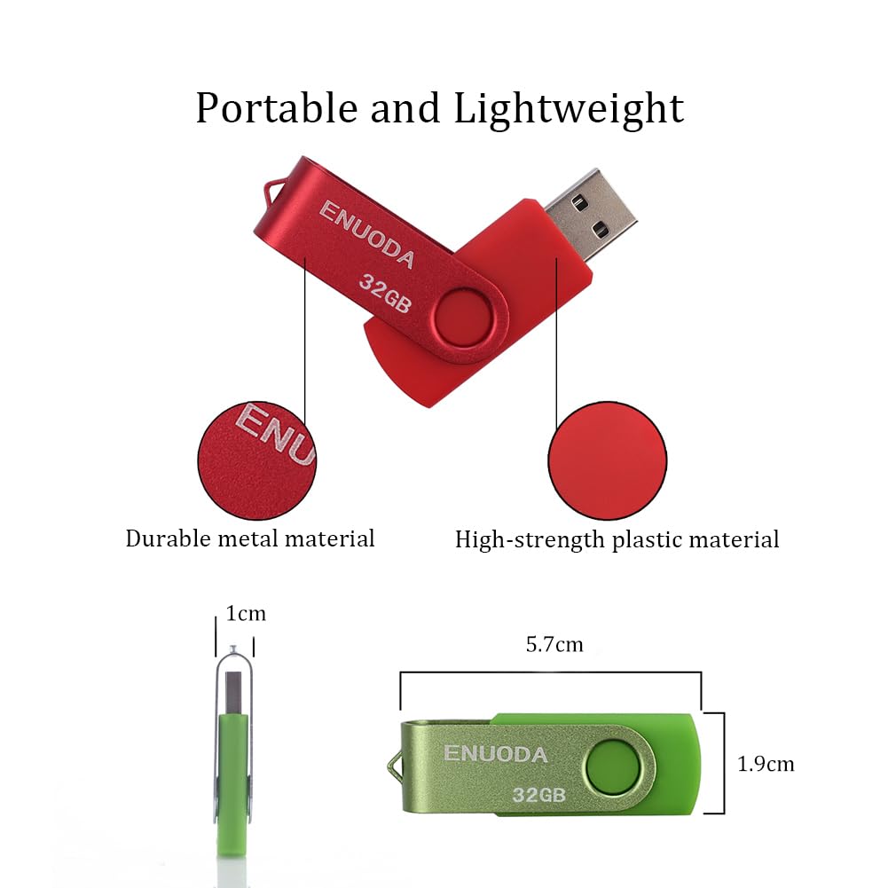 ENUODA Memory Stick 32GB USB 2.0 Flash Drives Swivel Design Pen Drive Fold Storage Thumb Drive with LED Light(Blue)