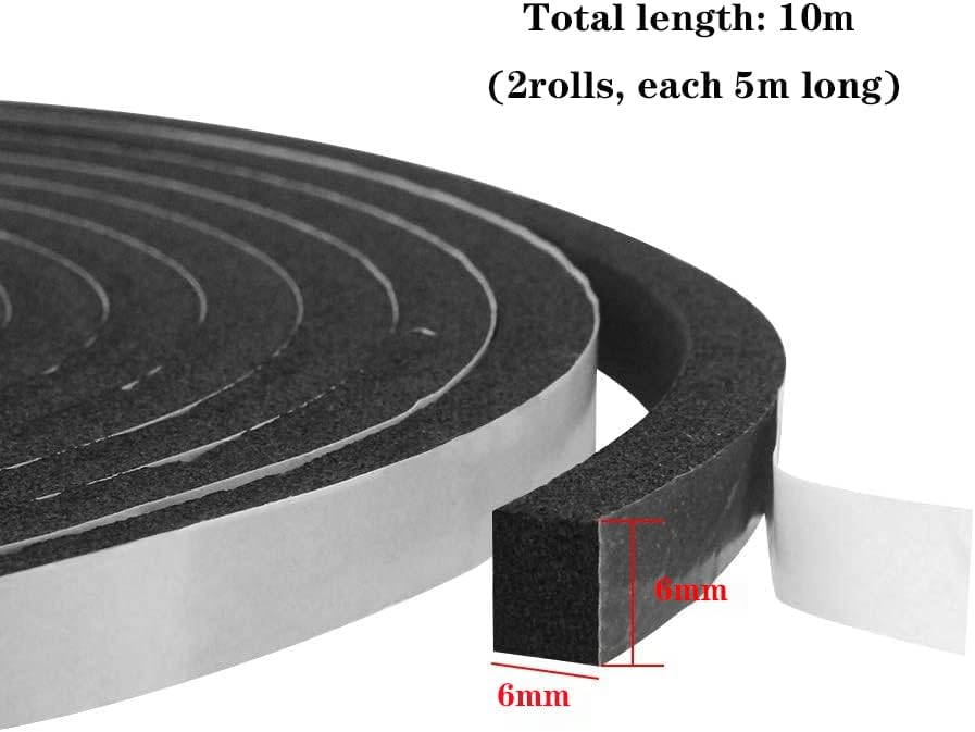 Draught Excluder Self Adhesive Foam Tape 6mm(W) x 3mm(T) Window Door Weather Stripping SoundProof Weather Strip Tape Seals for Gap Seal, 2 Rolls, Total 20M Long White