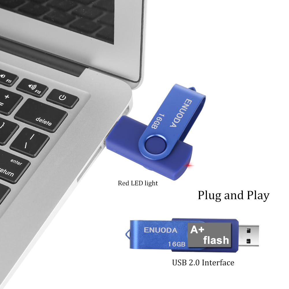 ENUODA Memory Stick 32GB USB 2.0 Flash Drives Swivel Design Pen Drive Fold Storage Thumb Drive with LED Light(Blue)