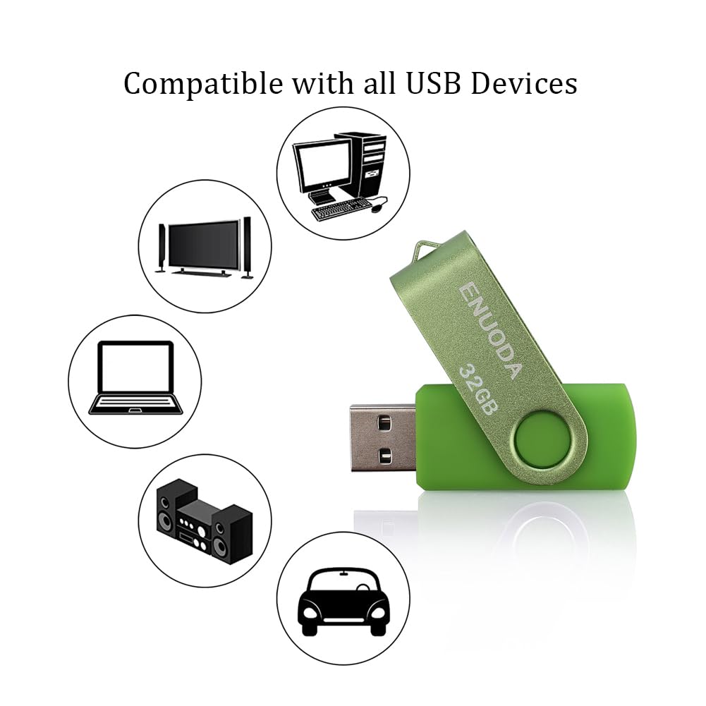ENUODA Memory Stick 32GB USB 2.0 Flash Drives Swivel Design Pen Drive Fold Storage Thumb Drive with LED Light(Blue)