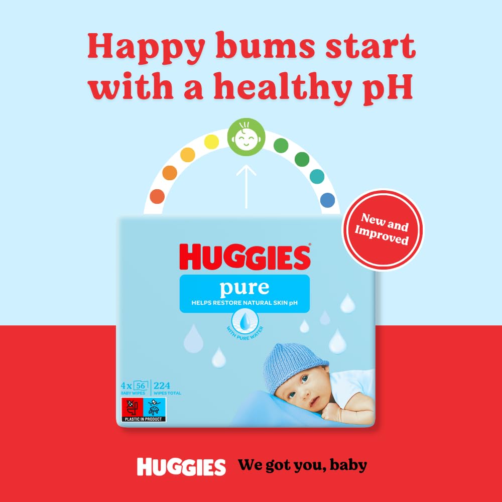 Huggies Pure Plastic Free Baby Wipes - Pack of 18 (864 Wipes) - 99% Water Wet Wipes, Fragrance Free, Hypoallergenic, Better Cleaning, Soft and Gentle on Babies' Delicate Skin