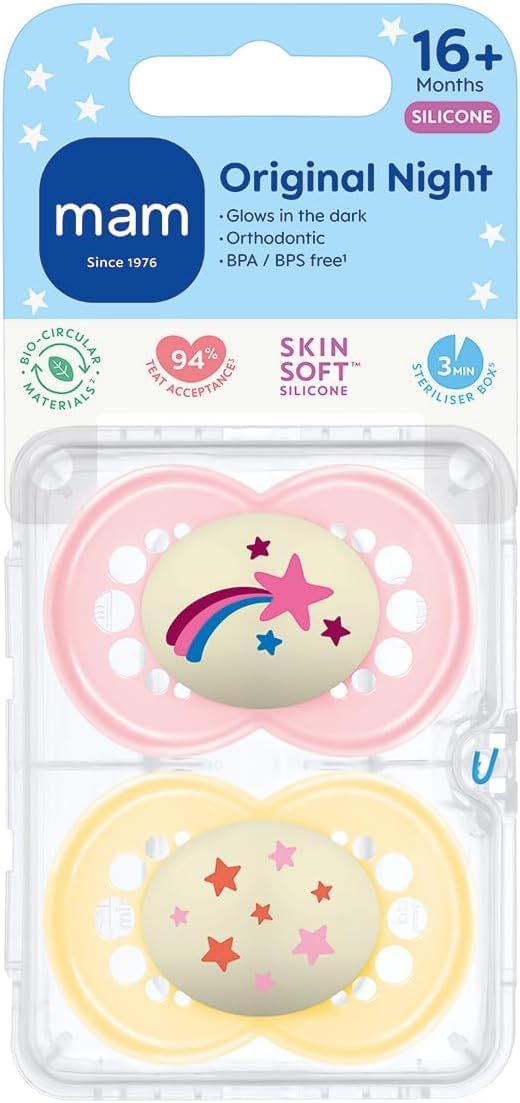 MAM Original Dummies, 18-36M, 2 Pack, Orthodontic Design, Blue
