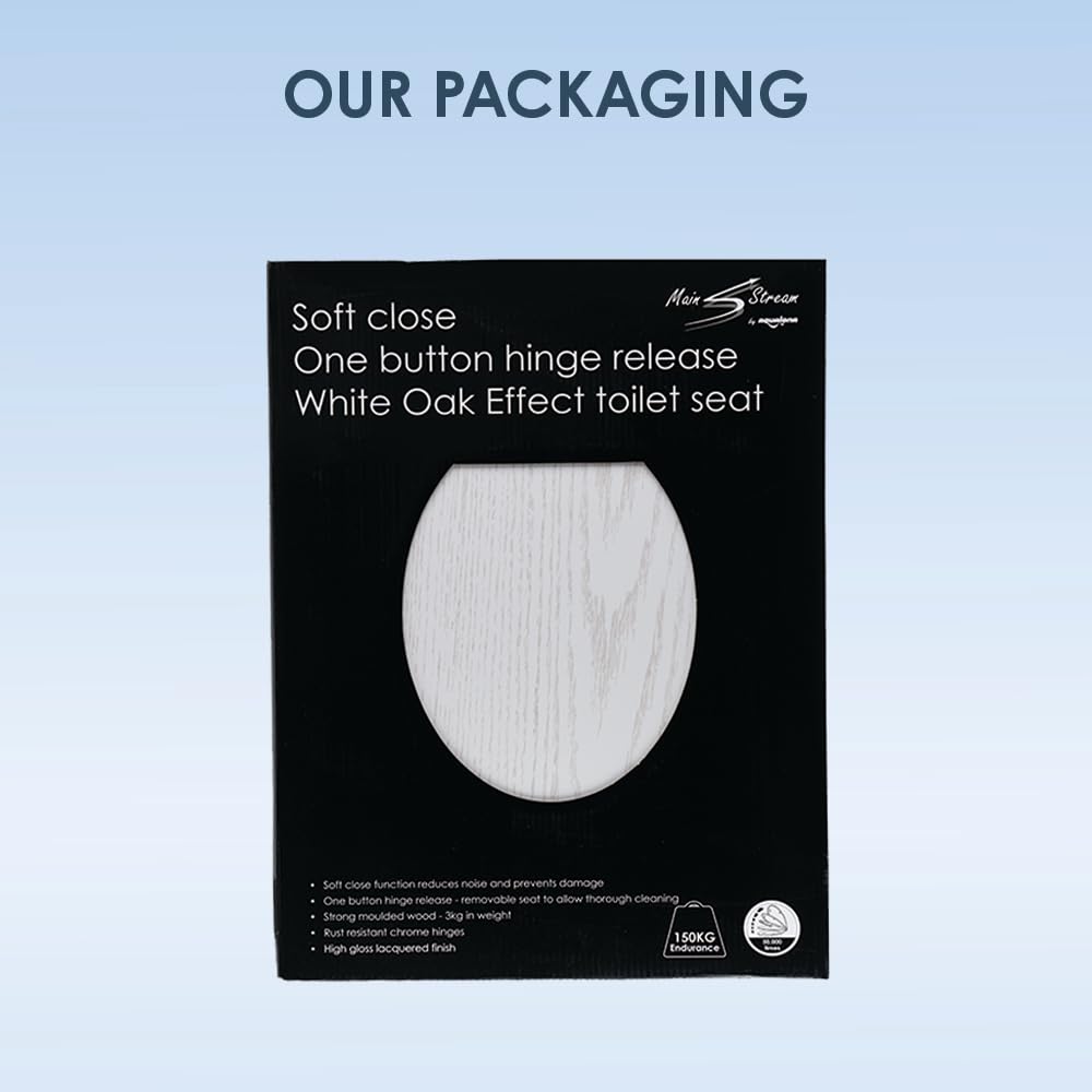AQUALONA® Luxury Grey Oak Effect Toilet Seat - Soft Close MDF Moulded Wood Seat with Quick Release Button and Durable Hinges - Comfortable, Easy to Clean and Install with Universal Fittings