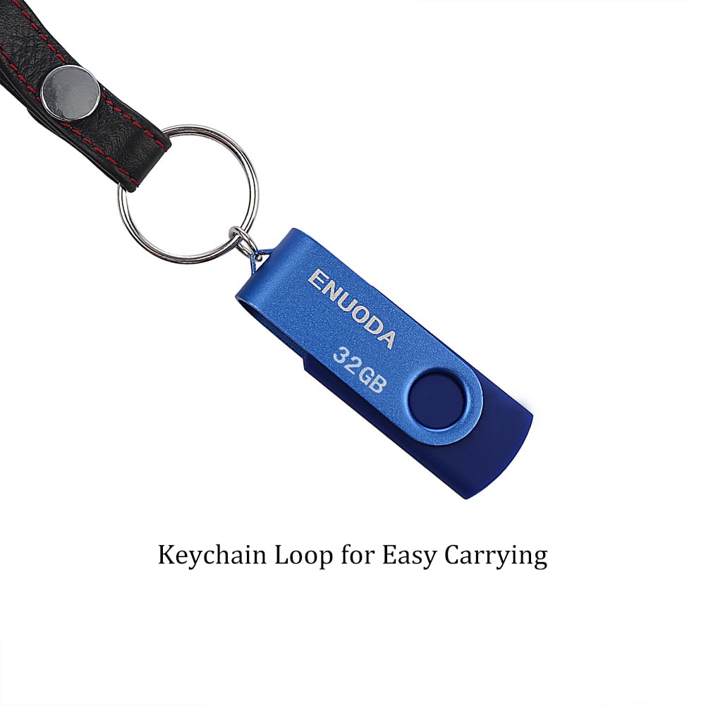 ENUODA Memory Stick 32GB USB 2.0 Flash Drives Swivel Design Pen Drive Fold Storage Thumb Drive with LED Light(Blue)