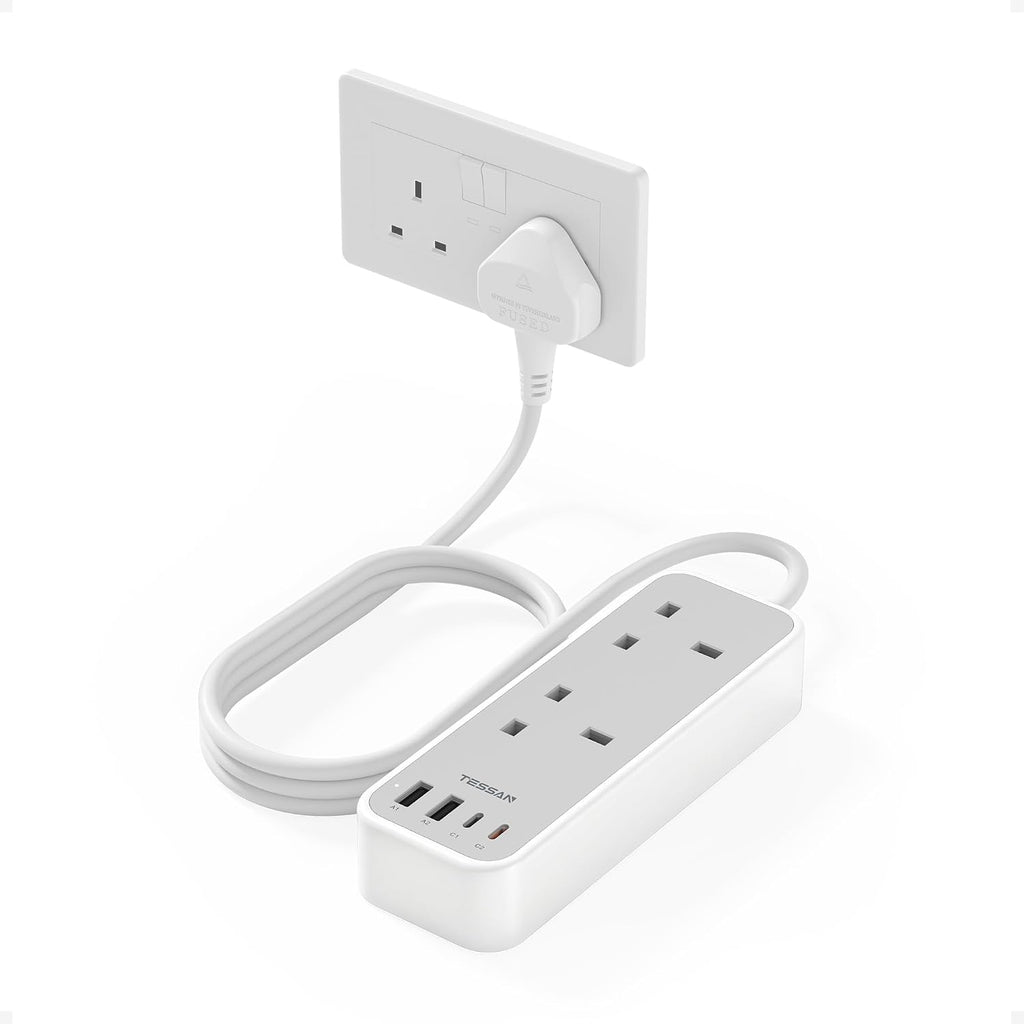 TESSAN 1.5M Extension Lead with PD 20W USB C Charger (4 USB Slots)