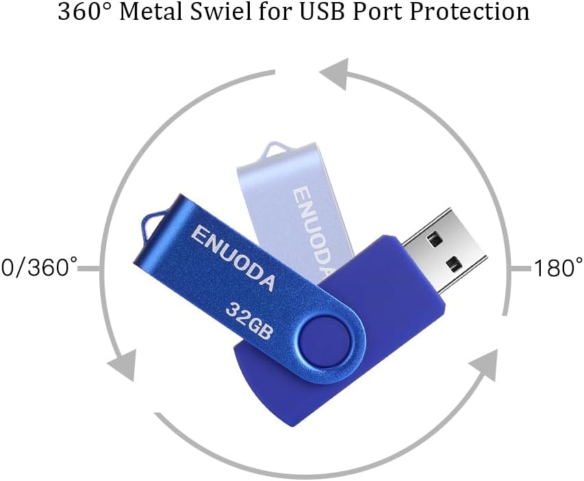 ENUODA Memory Stick 32GB USB 2.0 Flash Drives Swivel Design Pen Drive Fold Storage Thumb Drive with LED Light(Blue)
