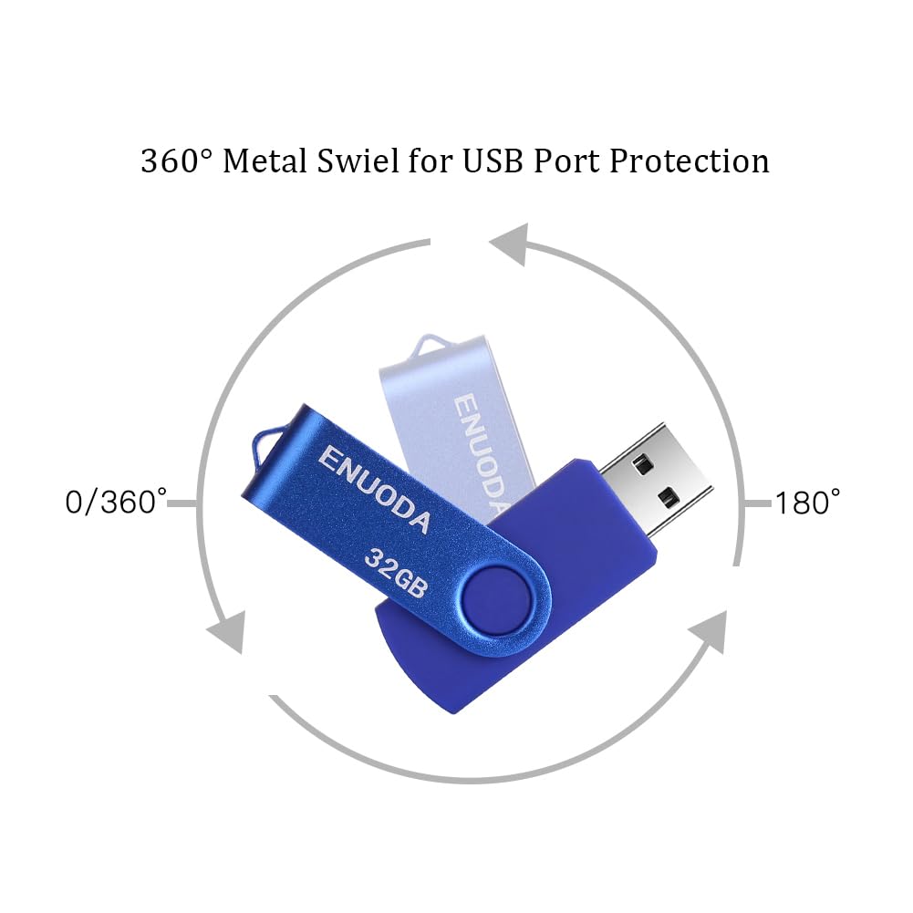 ENUODA Memory Stick 32GB USB 2.0 Flash Drives Swivel Design Pen Drive Fold Storage Thumb Drive with LED Light(Blue)