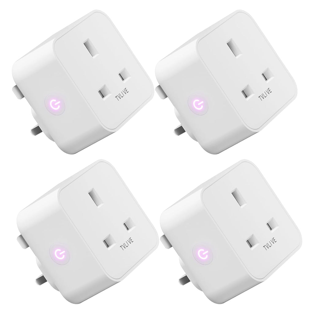 Smart Plug, TVLIVE 4 Pack Smart Plugs Work that with Alexa (Echo/Echo Dot), Google Home Voice Control, Energy Monitoring, Remote Control, Timer & Schedule Function, Device Sharing, Wifi Plug Socket UK