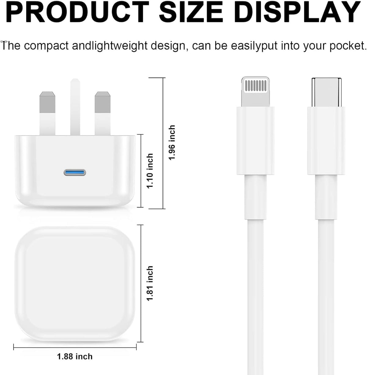 iPad Charger,USB C to Lightning Fast Charging Cable and Plug Charge for Apple Pro 9.7 10.5 12.9 inch 2nd Generation/Air 3rd/Mini 4 5th Gen/i Pad 5th 6th 7th 8th 9th 10.2"(2017-2021)/iPhone 14 13 12 11