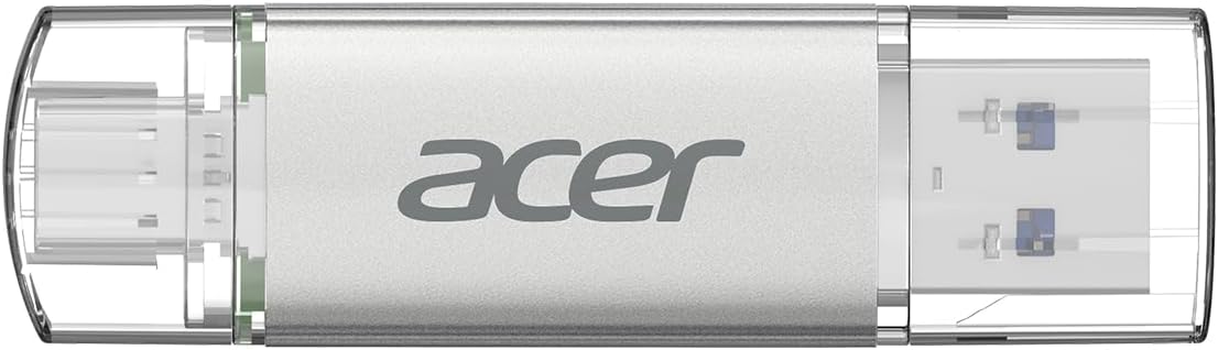 Acer UT300 USB 3.0 Flash Drive 64GB, Memory Pen Stick with Transfer Speeds Up to 150 MB/s, USB Type-C Typc-A Thumb Drive for Phones, Laptops, TVs and Audio Equipment