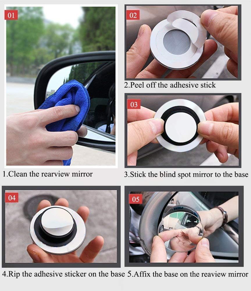 Spurtar Blind Spot Mirrors for Cars, Round Frameless 360° Rotate, 2 Pack