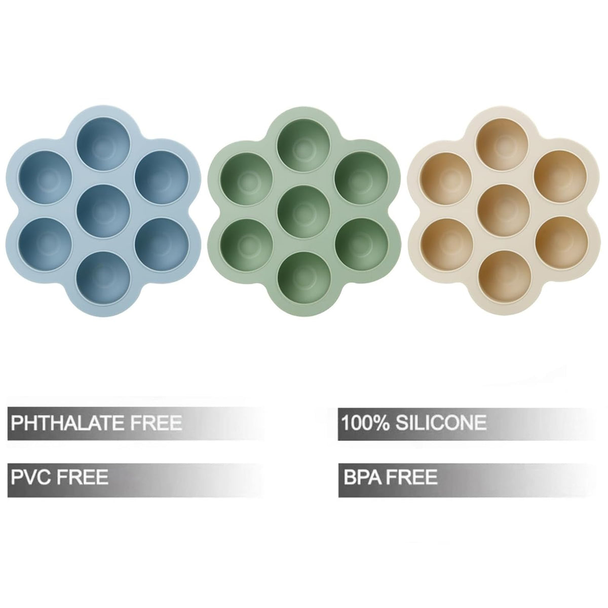 PandaEar 3 Pack Silicone Baby Food Freezer Tray with Lids, Ice Cube Trays for Freezer, Weaning Freezer Tray for Baby Food, Silicone Ice Trays Baby Food Storage Container Tray (Pink/Green/Linen)