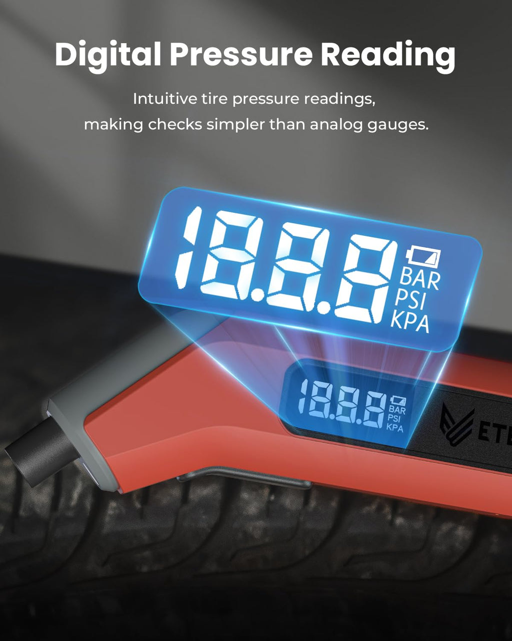 ETENWOLF T300 Plus Digital Tyre Pressure Gauge 200 PSI-Digital Tyre Gauge
