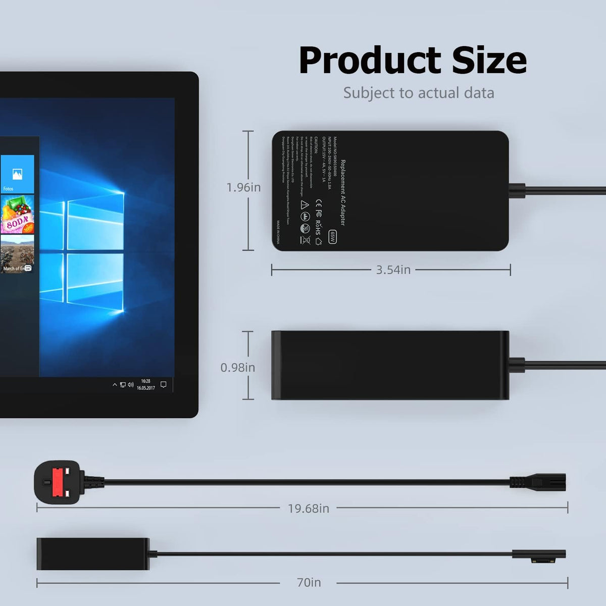 65W Laptop Charger Compatible with Microsoft Surface Pro Laptop Book Go