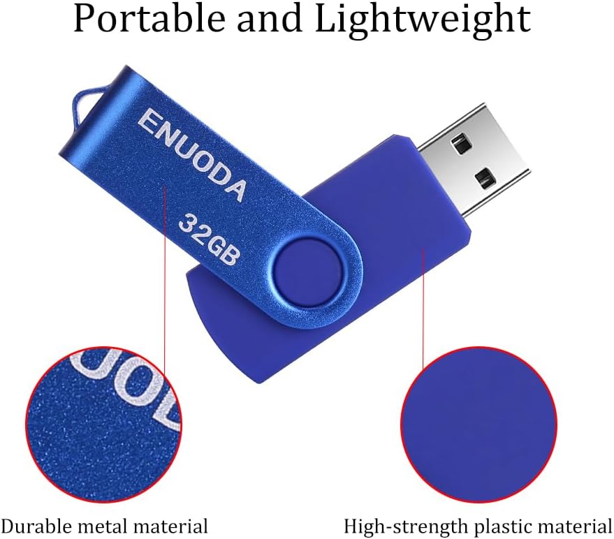 ENUODA Memory Stick 32GB USB 2.0 Flash Drives Swivel Design Pen Drive Fold Storage Thumb Drive with LED Light(Blue)