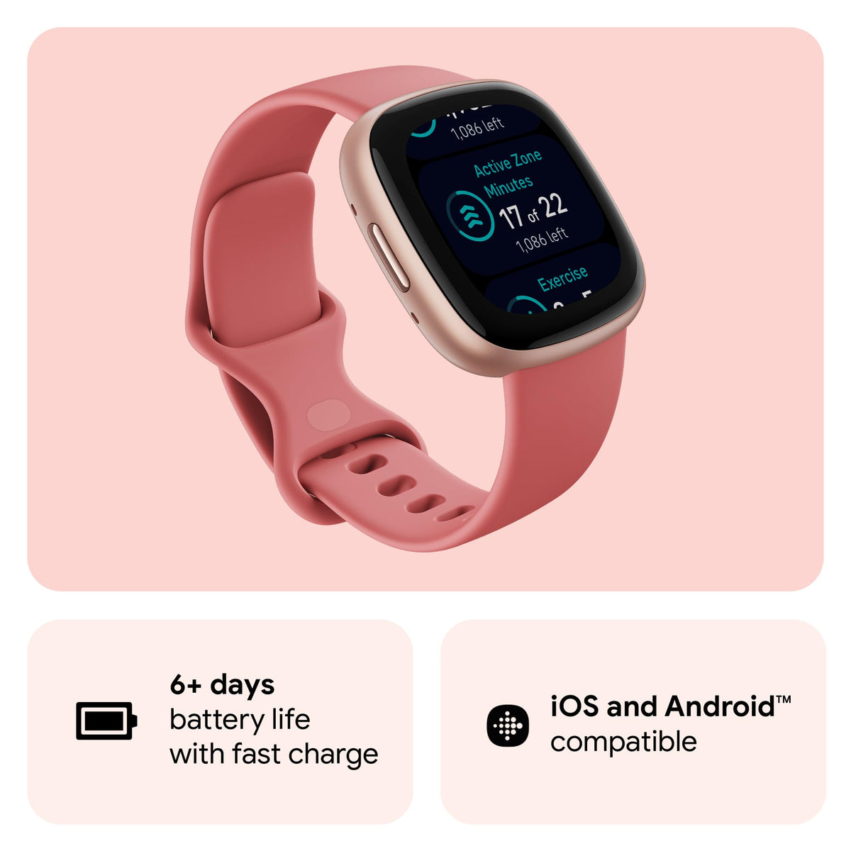 Google Fitbit Versa 4 Fitness Smartwatch with built-in GPS and up to 6 days battery life - compatible with iOS 15 or higher & Android OS 9.0 or higher, Waterfall Blue/Platinum