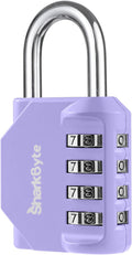 SharkByte Heavy Duty Combination Padlock – 4-Digit Weatherproof Outdoor Lock with Stainless Steel Shackle, Anti-Rust Resettable Code for Gym, School, Locker, Shed, Toolbox, Gate & Warehouse - Purple