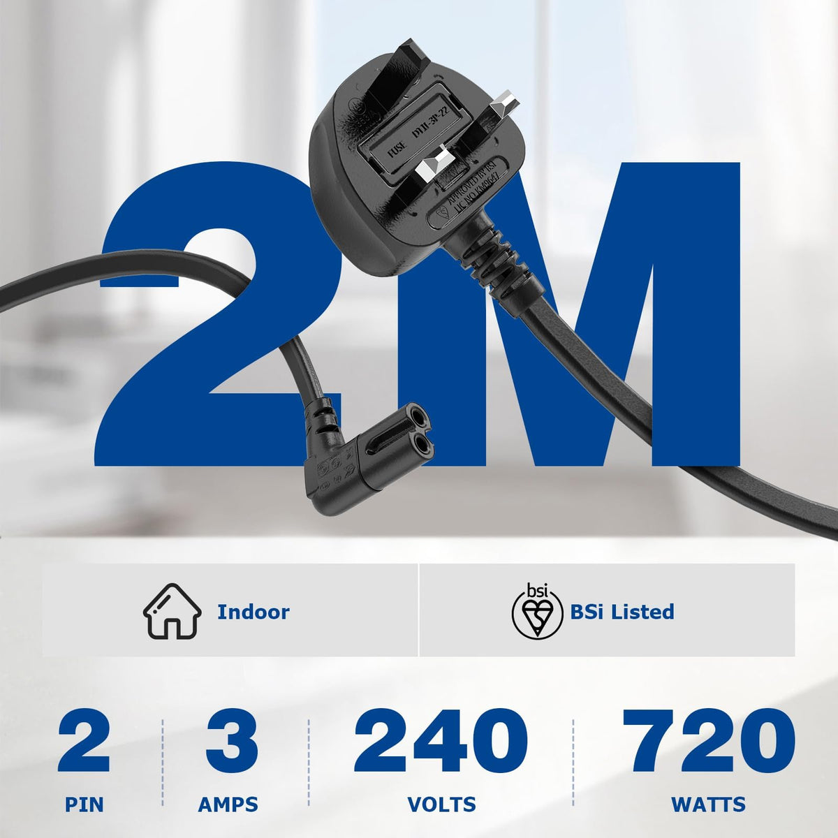 Power Cable Compatible with Samsumg TV 3M, Mellbree Quality Safe Right Angle Suitable for Awkward Space Figure 8 Power Cable Compatible with Samsung, LG, Panasonic TV Black