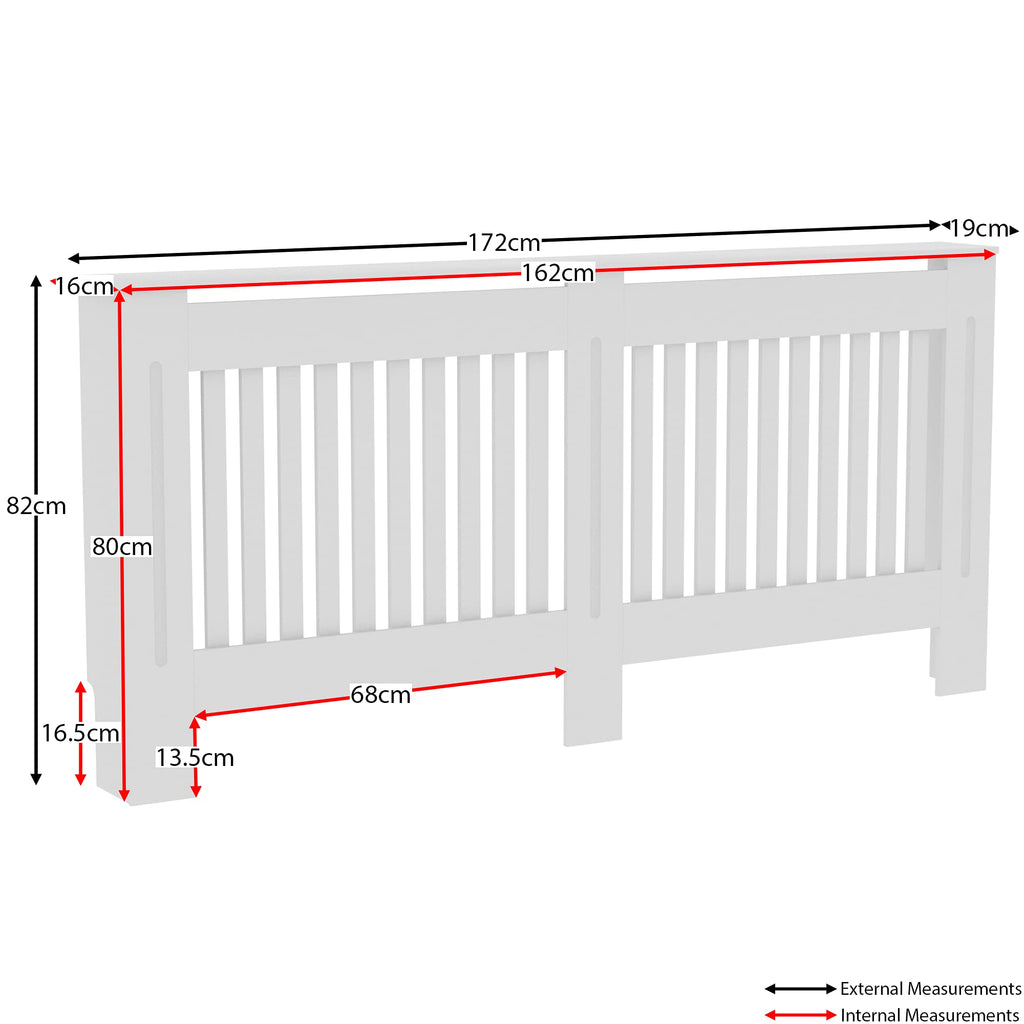 Vida Designs Chelsea Radiator Cover White - Medium - Modern Vertical Slat Design For Optimal Heat Circulation - H82xW111xD19cm - Painted MDF Cabinet Ideal For Living Room & Hallway