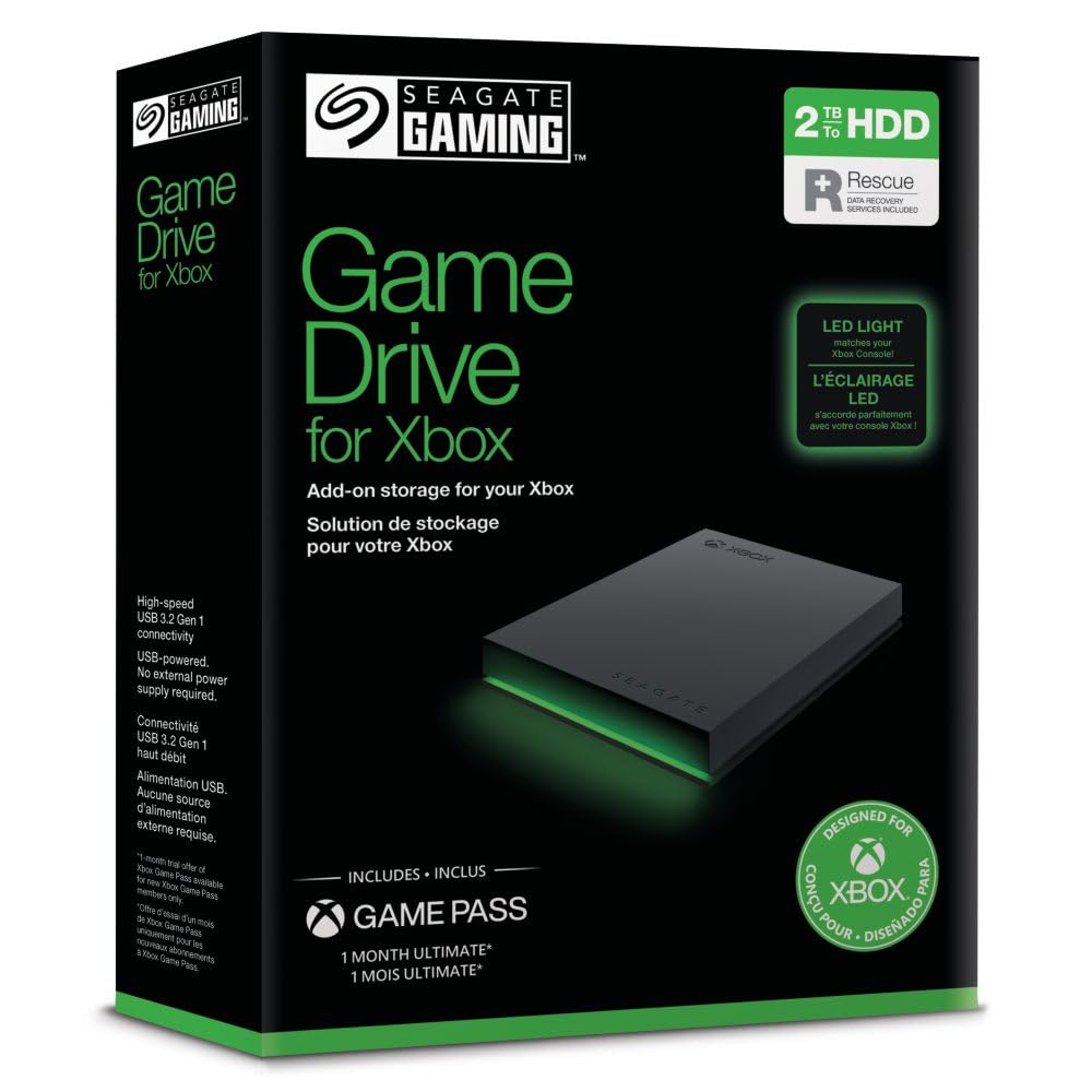 Seagate FireCuda Gaming Hard Drive 2TB, External Hard Drive HDD, USB 3/2, RGB LED lighting, Data Rescue Services (STKL2000400)