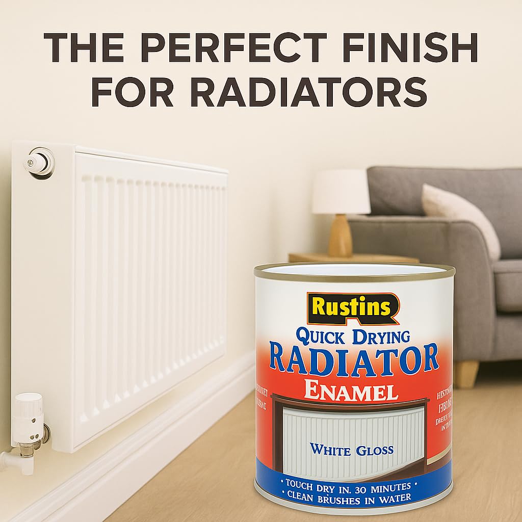 RUSTINS Quick Drying Radiator Enamel Satin - Black 250ml – Durable, Long-Lasting Finish for Radiators That Stands the Test of Time