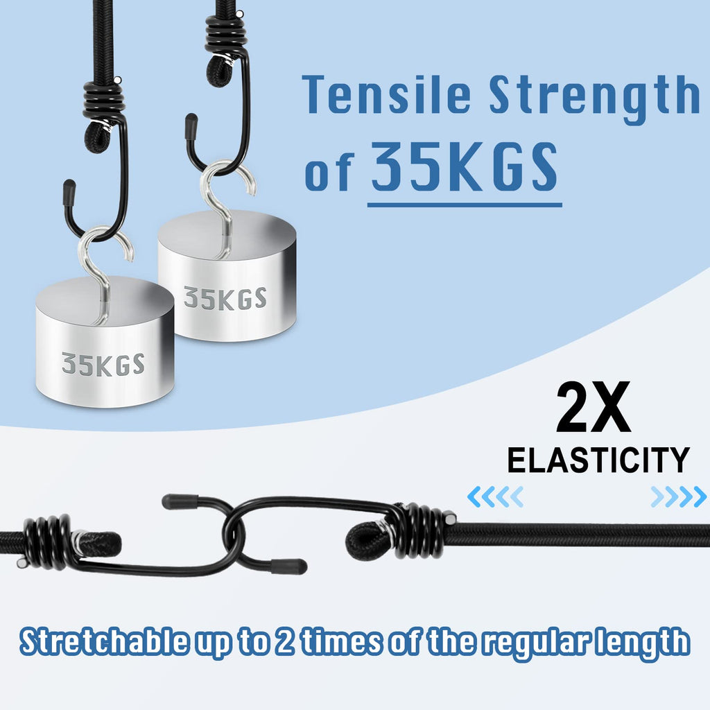 WeFine Pack of 10 Bungee Cords with Hooks Weatherproof & UV-Resistant Bungee Straps Heavy Duty Elastic Bungee Ropes for Caravan Camping RVs Trunks Luggage Racks,Black,16 inch (40CM)