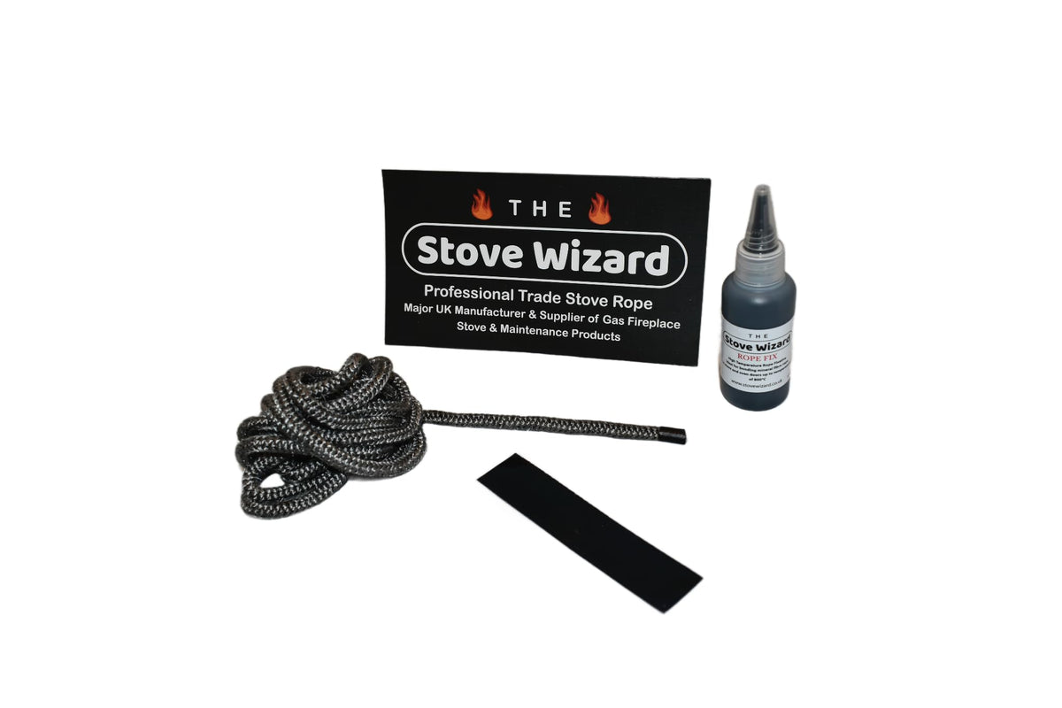 Stove Rope Kit 10mm x 2.5m Black 50ml Glue 100mm Tape
