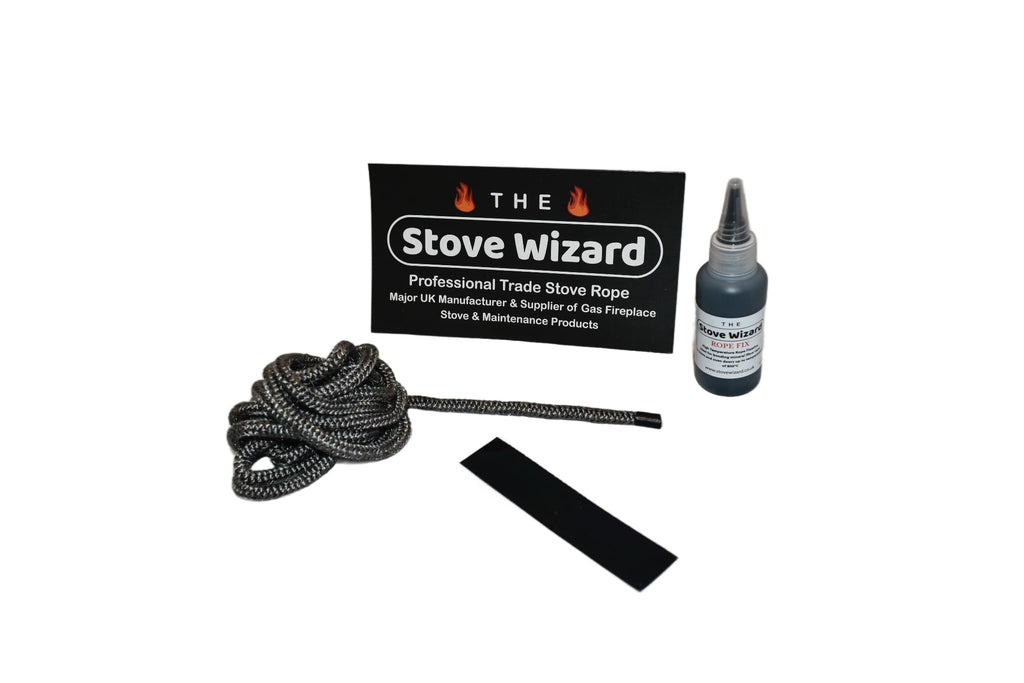 Stove Rope Kit 10mm x 2.5m Black 50ml Glue 100mm Tape