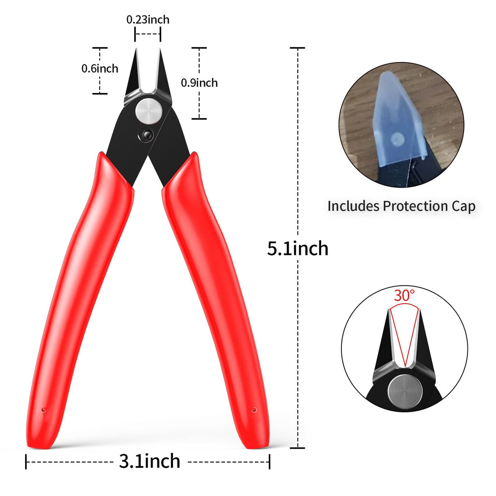 BOENFU Wire Cutter 2 Pack Precision Flush Cutters Side Cutter Small Cable Snips Diagonal Pliers for Cable Tie, 3D Print, Plastic Models, Jewelry, Electronics, Black, 5 Inches