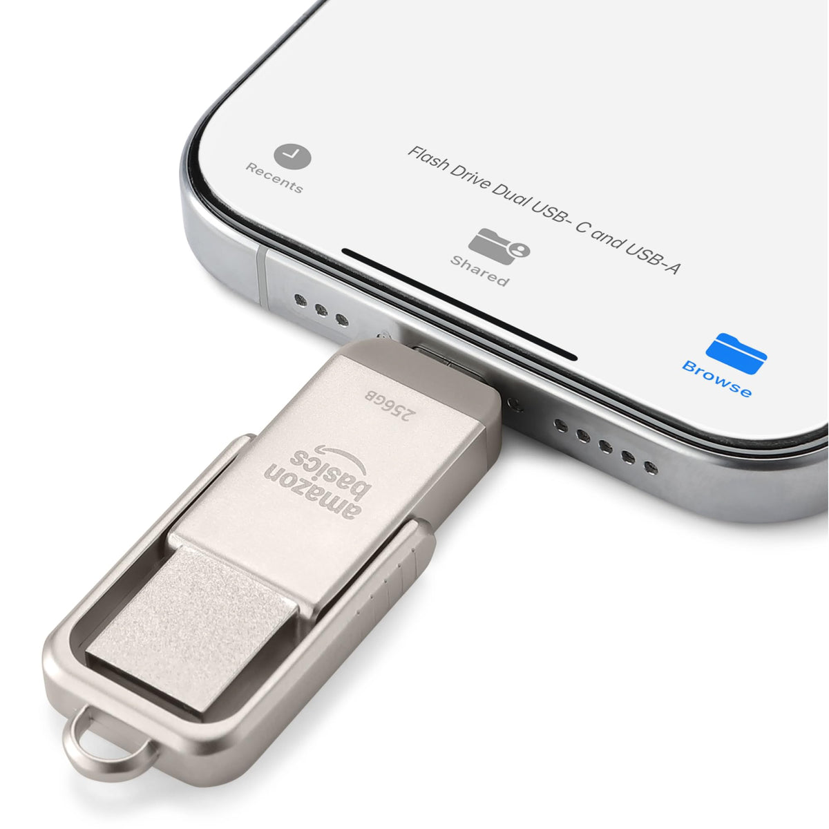Amazon Basics USB Flash Drive, Thumb Drive Memory Stick with USB C and USB A Dual Ports, 128GB, Champagne Silver (Pack of 2)