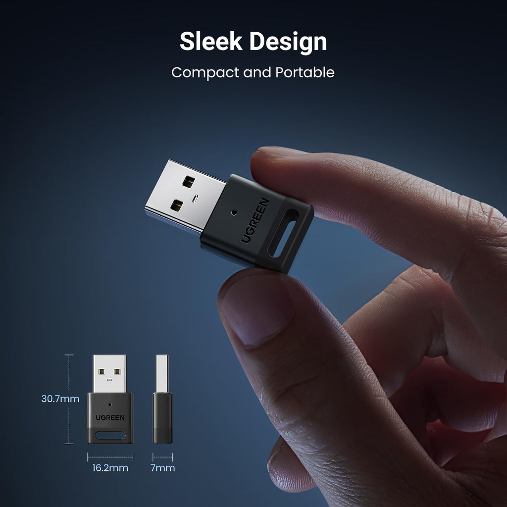 UGREEN Bluetooth 5.3 USB Adapter 328ft/100M Range for PC, Rotatable Antenna