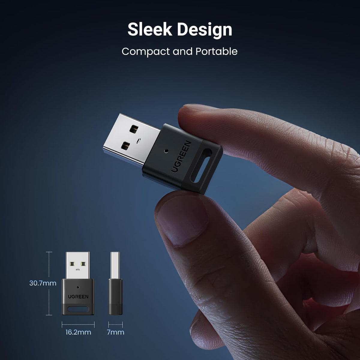 UGREEN Bluetooth 5.3 USB Adapter 328ft/100M Range for PC, Rotatable Antenna