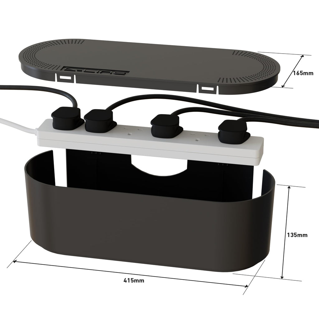 D-Line Cable Tidy Box, Hide Extension Blocks, Desk Cable Management, Organise TV Cables - 415mm (L) x 165mm (W) x 135mm (H) - Large, White