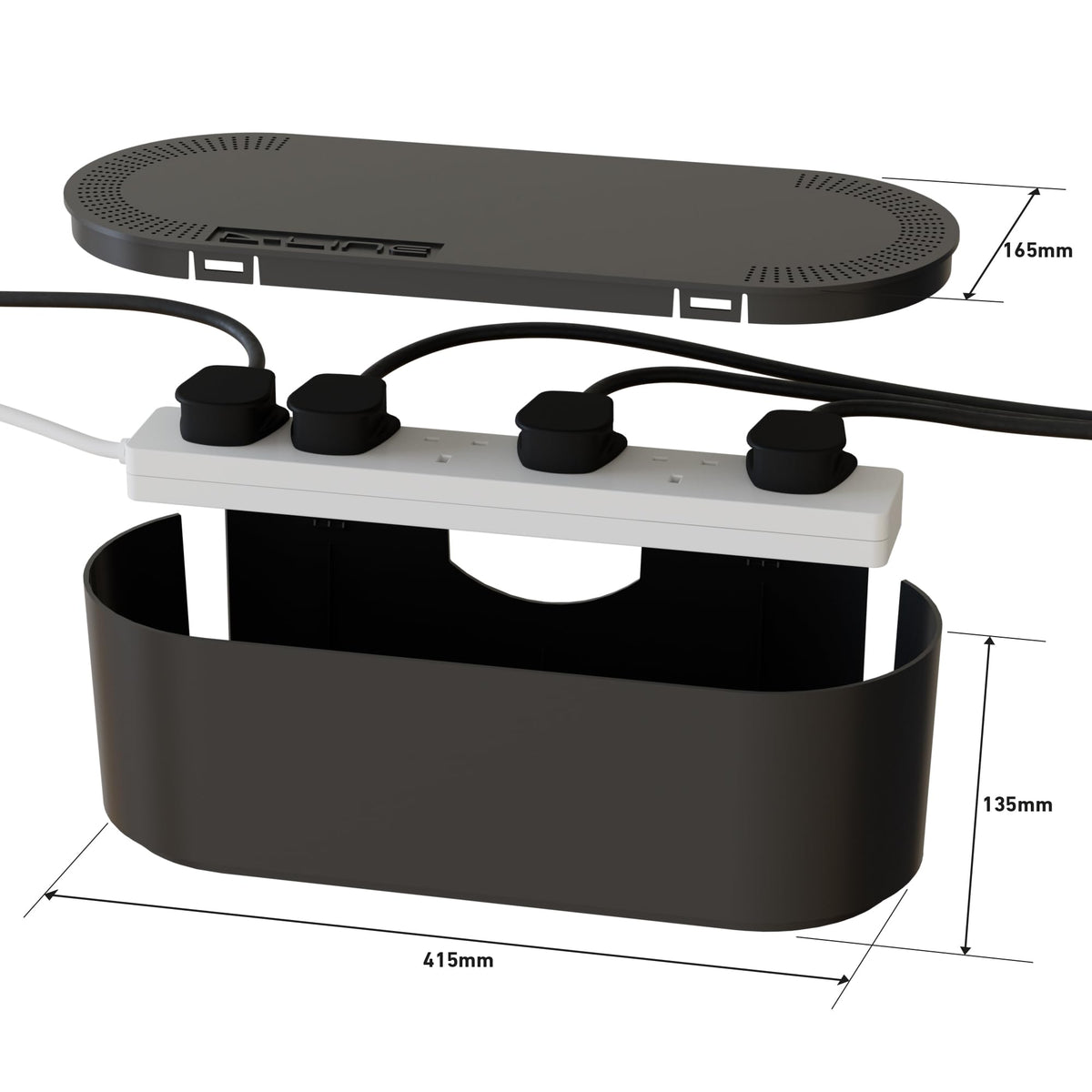 D-Line Cable Tidy Box, Hide Extension Blocks, Desk Cable Management, Organise TV Cables - 415mm (L) x 165mm (W) x 135mm (H) - Large, White