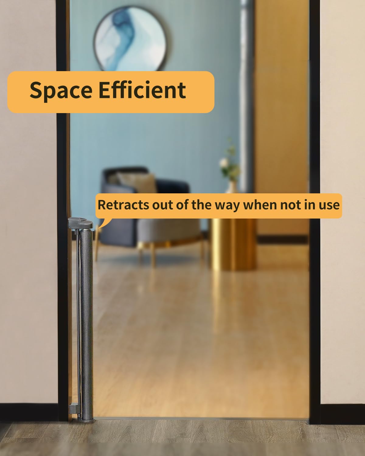 Retractable Mesh Baby & Dog Gate for Stairs, 86cm Tall x 140cm Wide, Black