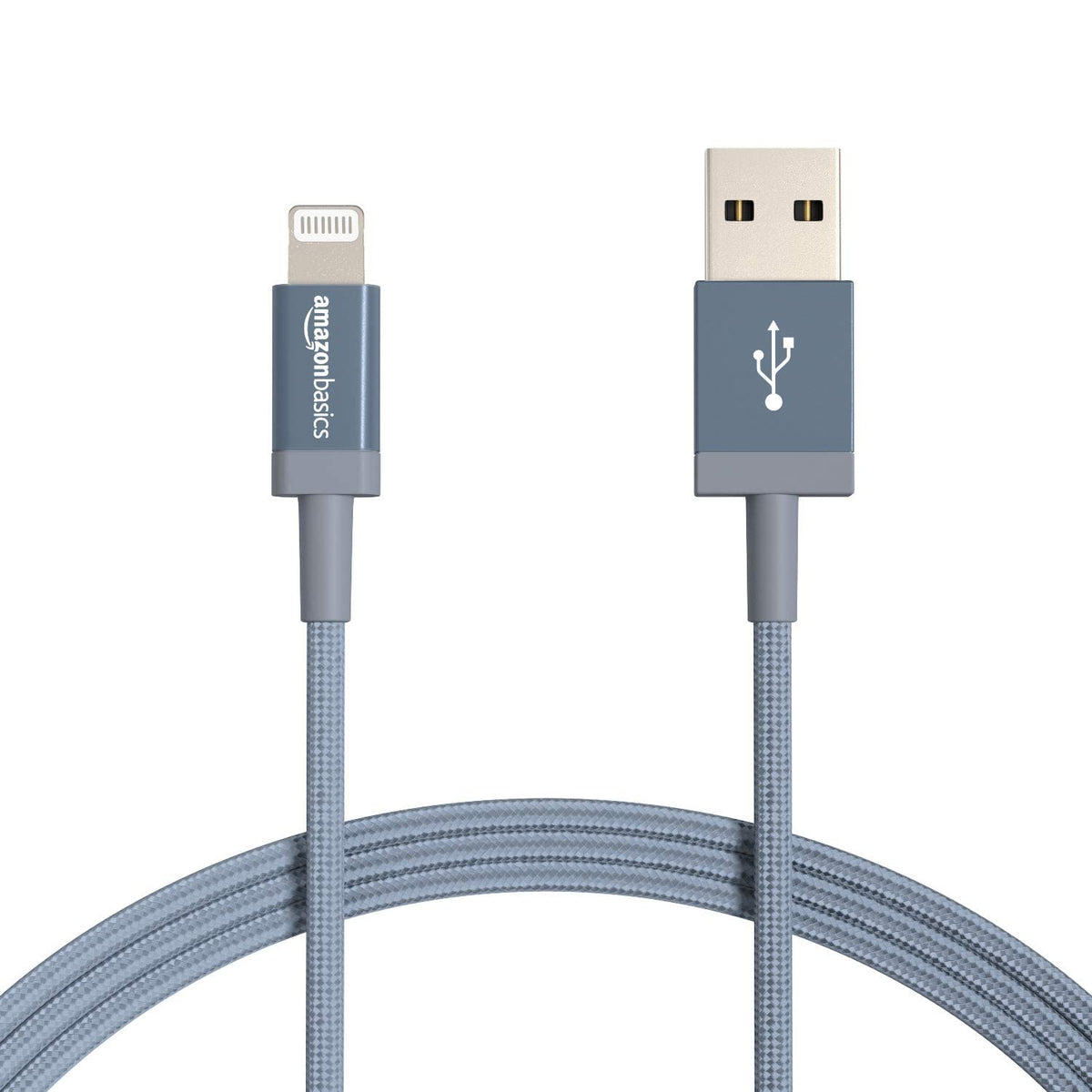 Amazon Basics USB to Lightning Cable, Nylon Braided Charger for iPhone 14 13 12 11 X iPad, 0.9 m, Silver