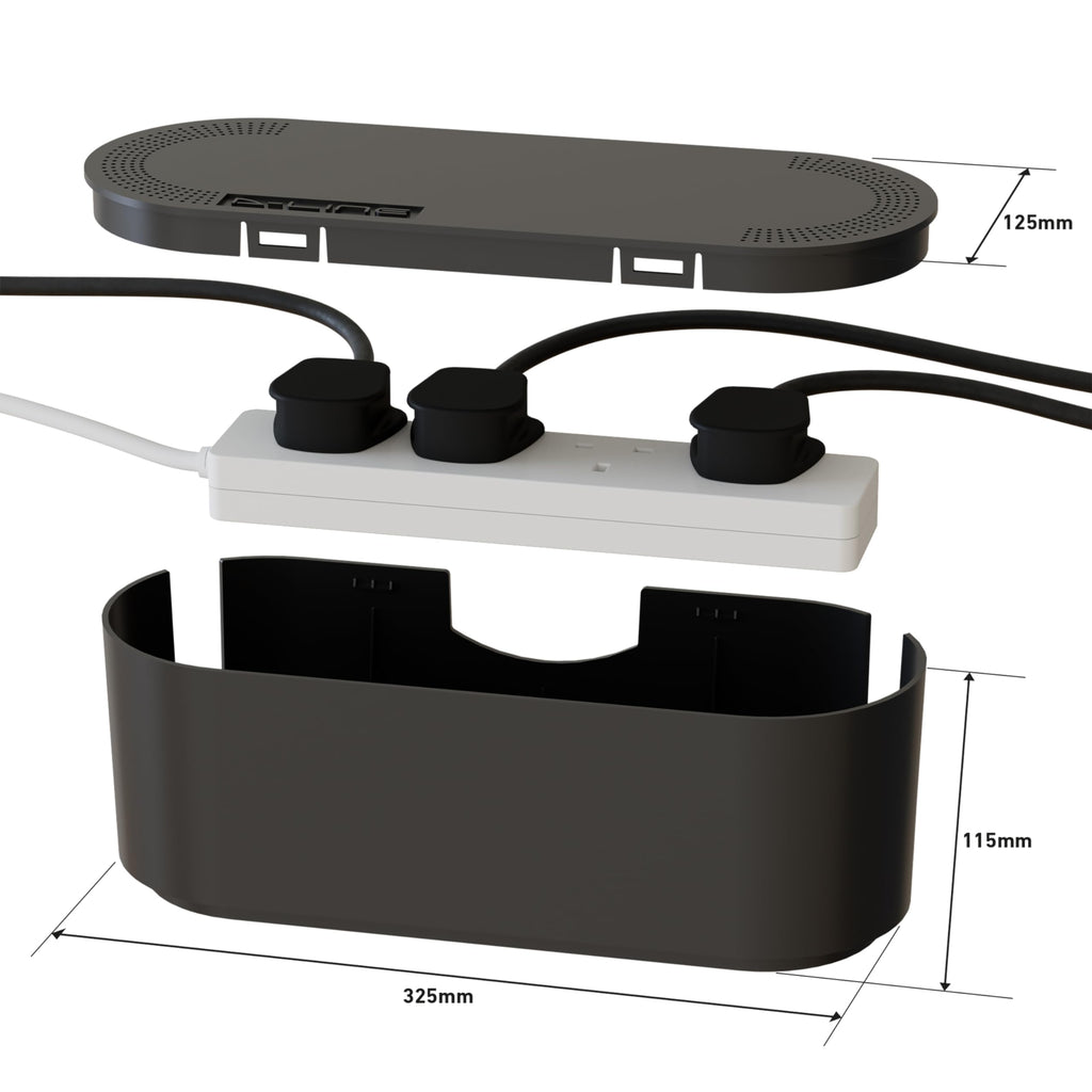 D-Line Cable Tidy Box, Hide Extension Blocks, Desk Cable Management, Organise TV Cables - 415mm (L) x 165mm (W) x 135mm (H) - Large, White