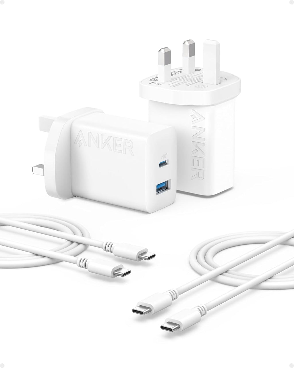 Anker 20W Dual Port USB C Plug, 2-Pack Fast Charger Plug