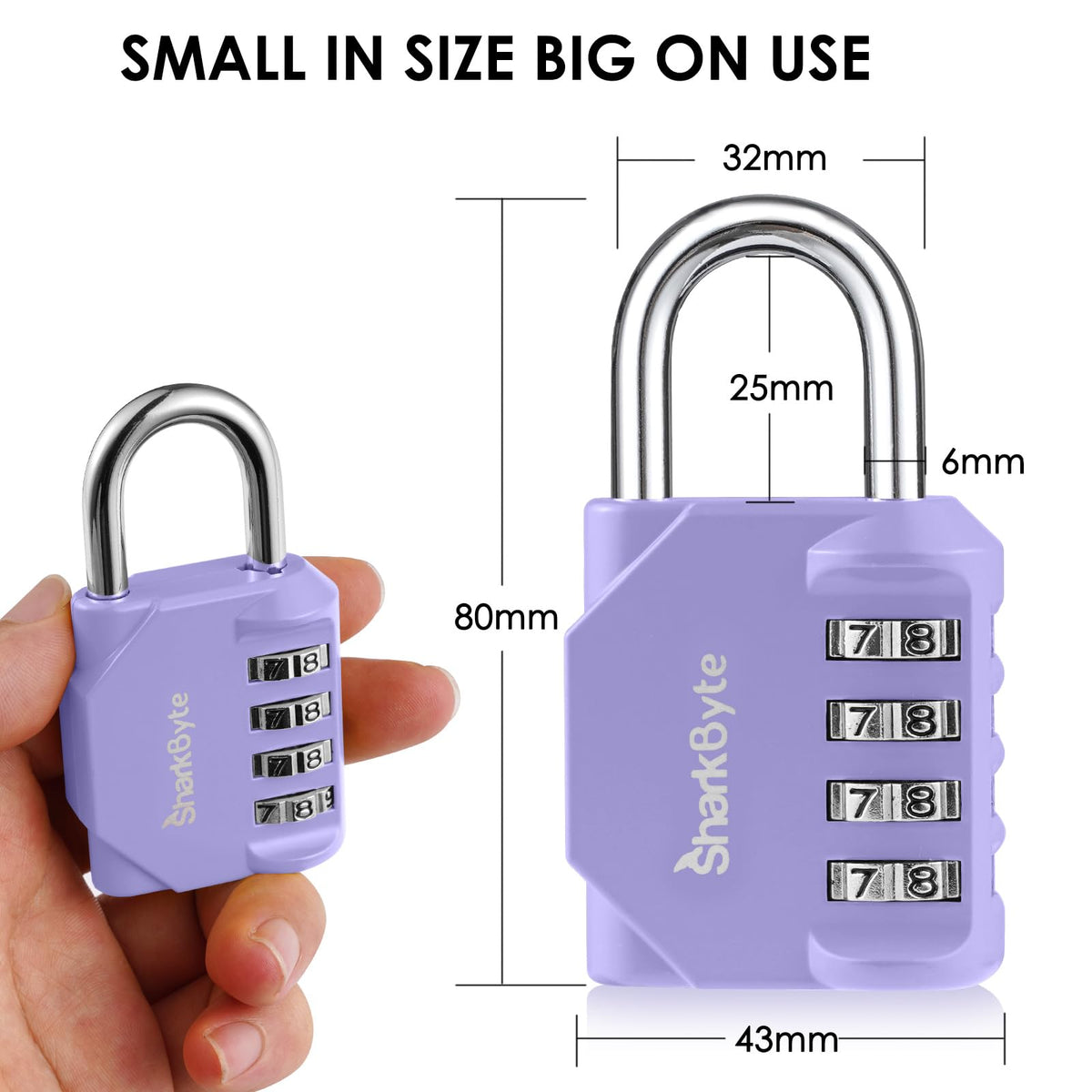 SharkByte Heavy Duty Combination Padlock – 4-Digit Weatherproof Outdoor Lock with Stainless Steel Shackle, Anti-Rust Resettable Code for Gym, School, Locker, Shed, Toolbox, Gate & Warehouse - Purple