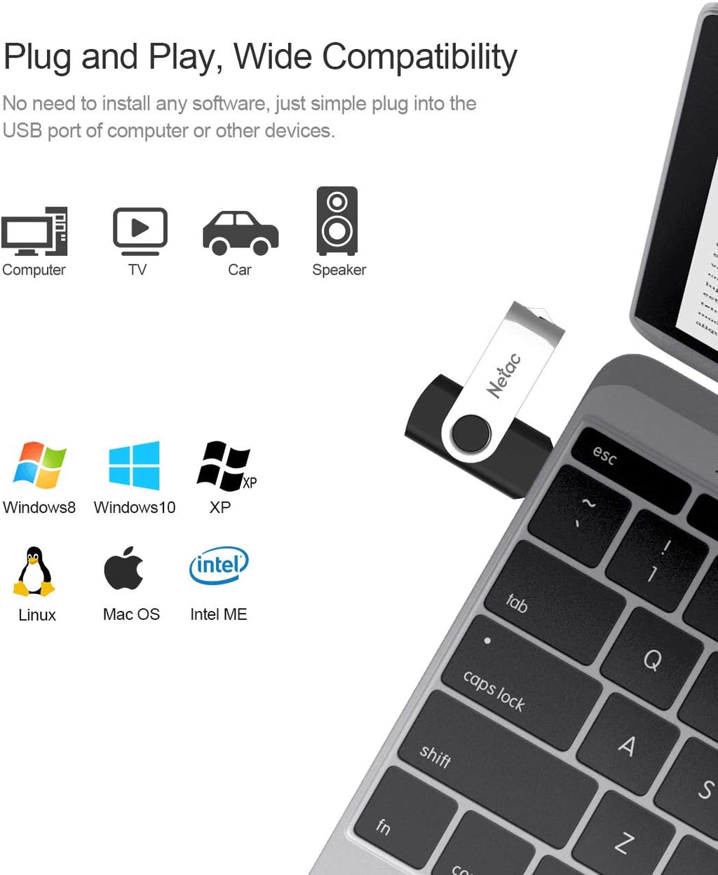 Netac 64GB USB 2.0 Flash Drive, Swivel Design Memory Sticks, Pen Drive, Usb Sticks for Data Storage, Zip Drive and jump Drive with LED Light