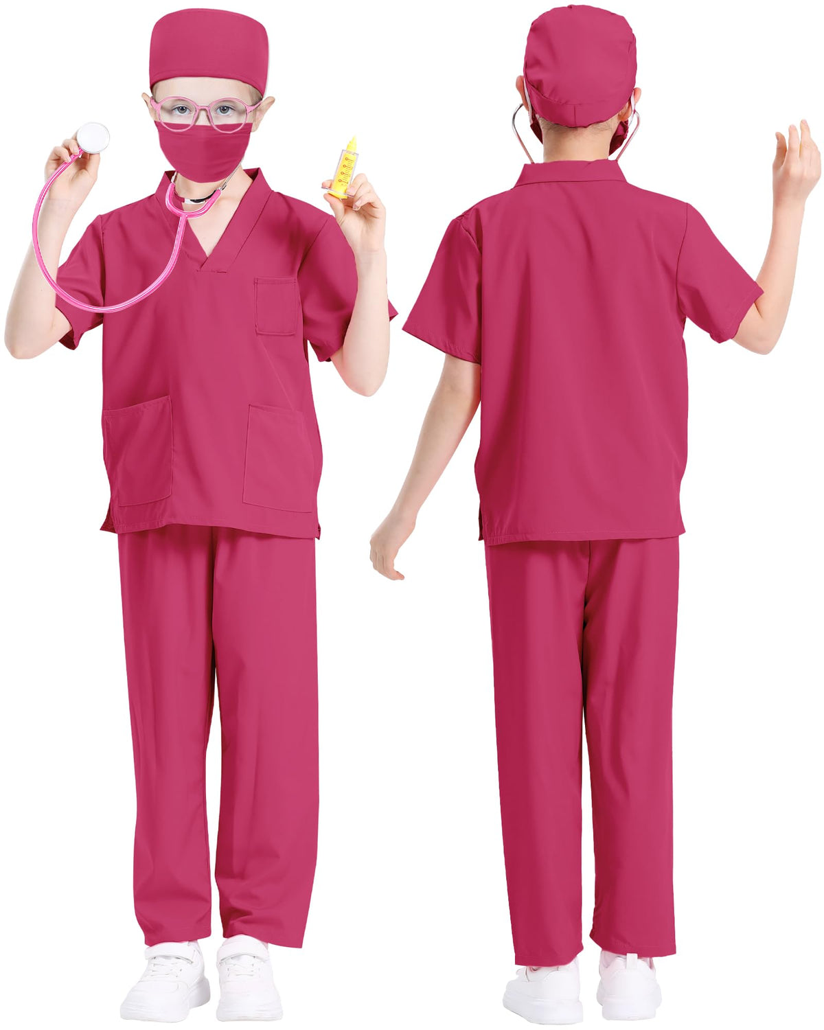 ICECUTE Doctor Scrubs for Kids,7 Pcs Scrubs Costume with Accessories 3-11Y