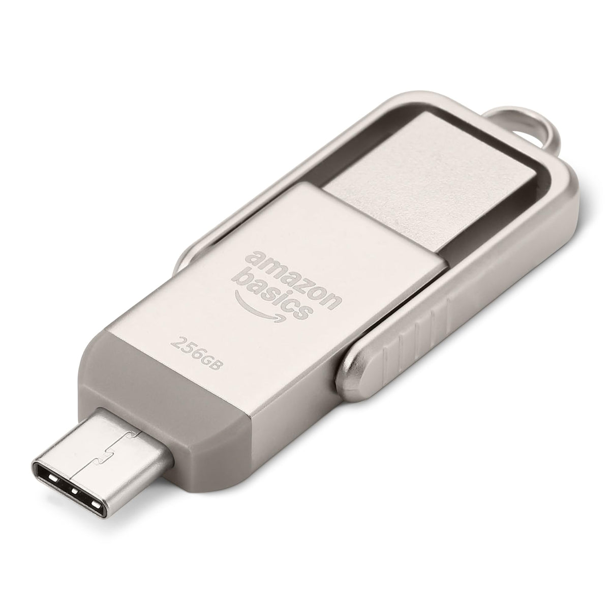 Amazon Basics USB Flash Drive, Thumb Drive Memory Stick with USB C and USB A Dual Ports, 128GB, Champagne Silver (Pack of 2)