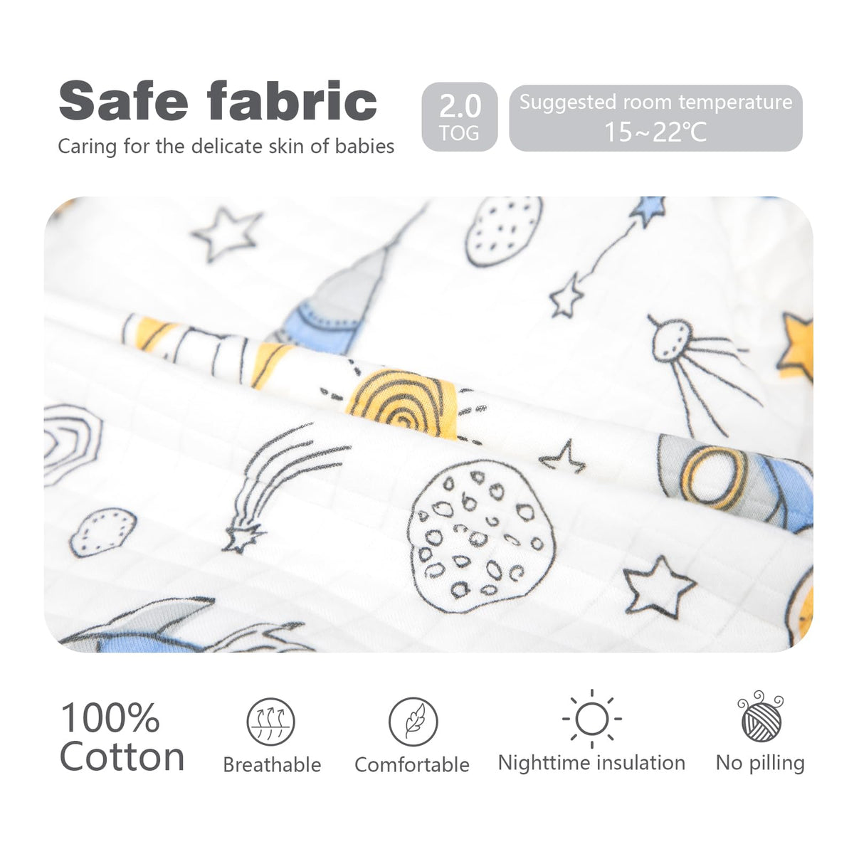 Baby Sleeping Bag with Feet, 2.0 Tog, Removable Sleeves 6-18 months