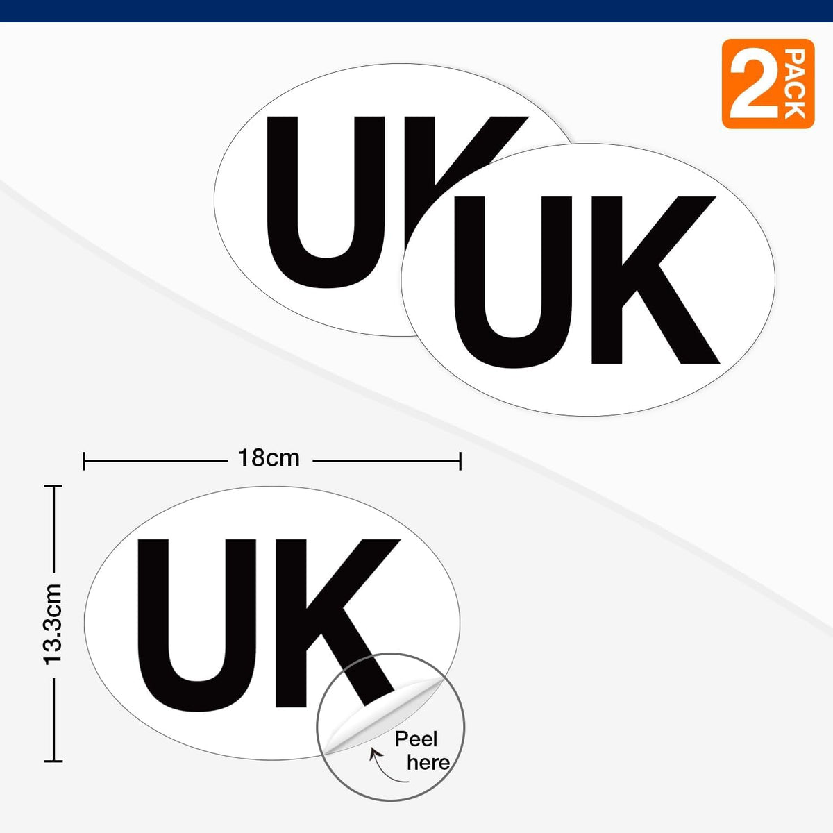 ARVO 2 Pack UK Car Stickers - Oval Stickers for Europe Travel - Waterproof, Self-Adhesive Stickers for Cars, Vans, and Caravans