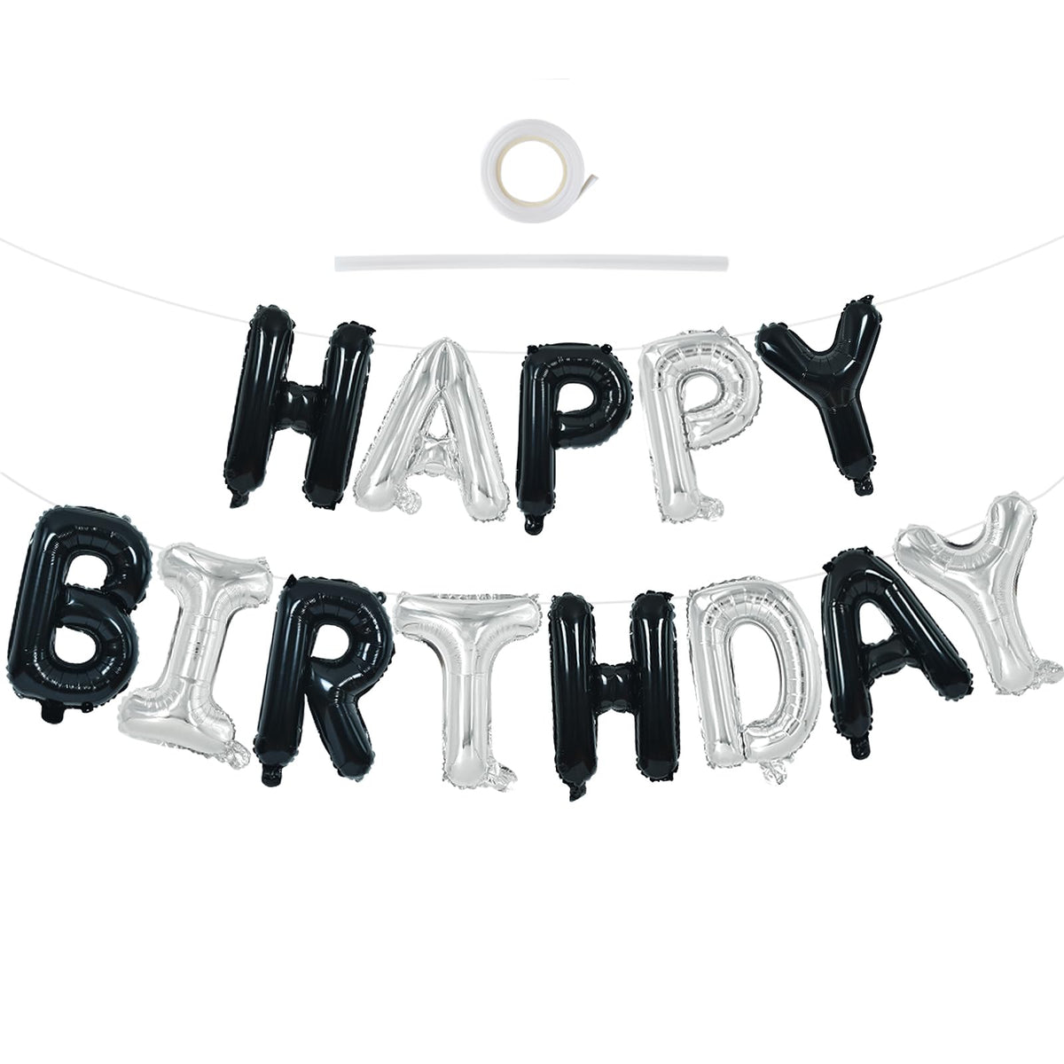 TONIFUL 16 Inch Black Happy Birthday Balloons Banner Decorations for Men